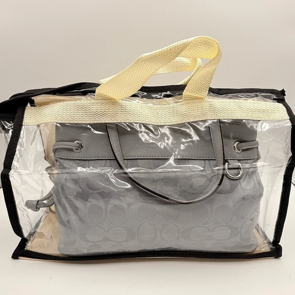 Coach Signature C Gray Leather Trim Satchel Purse Bag Shoulder Tote Handbag - Picture 8 of 15